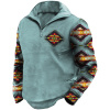 Men's Outdoor Ethnic Print Zip Polo Collar Sweatshirt