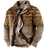 Men's Vintage Print Zip Long Sleeve Fleece Jacket