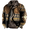 Men's Vintage Ethnic Print Fleece Zipper Tactical Shirt Jacket