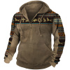 Men's Vintage Ethnic Print Panel Hooded Sweatshirt