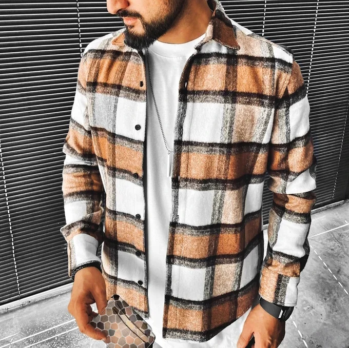 Street Fashion Plaid Texture Long Sleeve Shirt