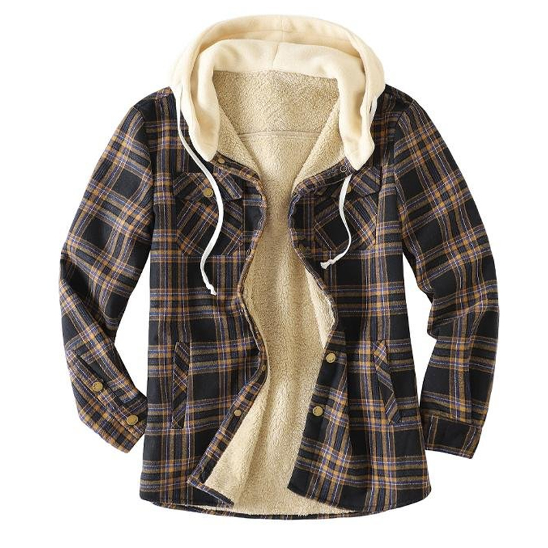 Mens Plaid Thick Plush Casual Jacket