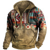 Men's Vintage Ethnic Print Pocket Zip Hoodie