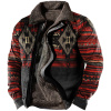 Men's Vintage Ethnic Print Fleece Zipper Tactical Shirt Jacket