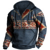 Men's Vintage Ethnic Print Pocket Zip Hoodie