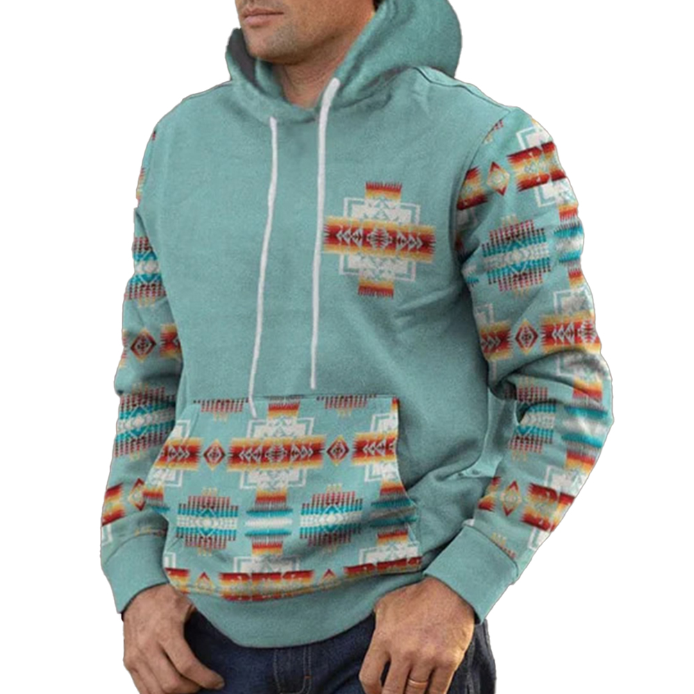 Men's Vintage Ethnic Print Hooded Sweatshirt
