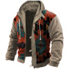 Men's Autumn And Winter Ethnic Geometric Print Hooded Shirt Jacket