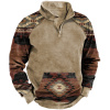 Men's Retro Outdoor Ethnic Print Spliced Pocket Half Open Sweatshirt