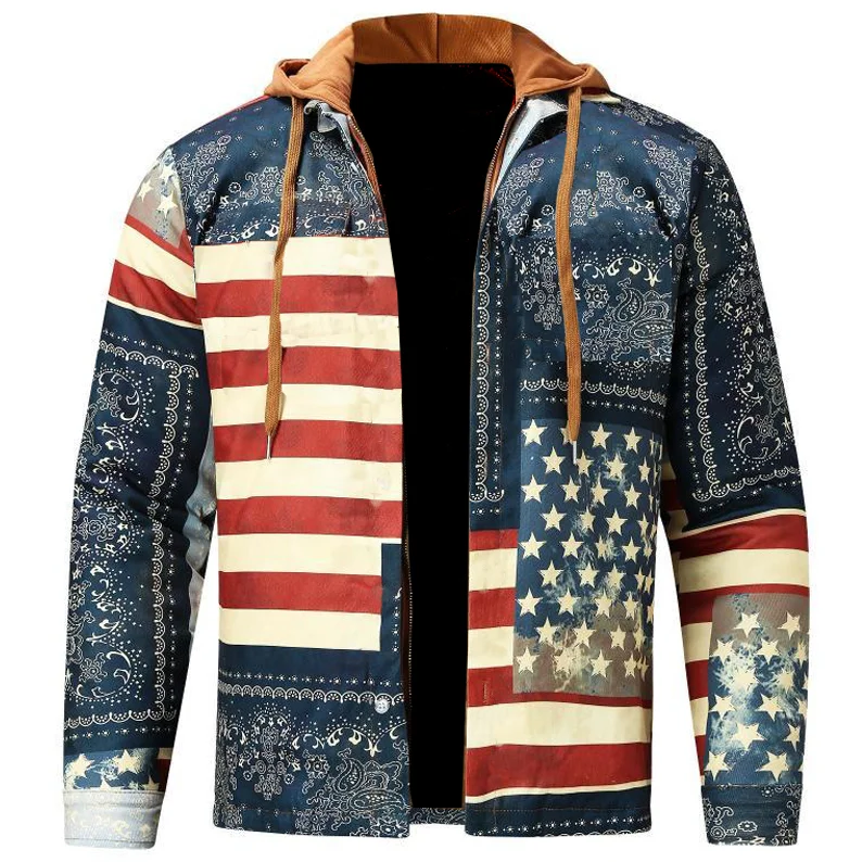 Vintage American Flag Paisley Print Men's Thin Hooded Cardigan