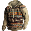 Men's Outdoor Vintage Western Aztec Print Zip Hoodie
