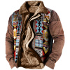 Men's Retro Ethnic Pattern Long Sleeve Fleece Jacket