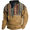 Men's Vintage Ethnic Geometric Stripes Henley Sweatshirt