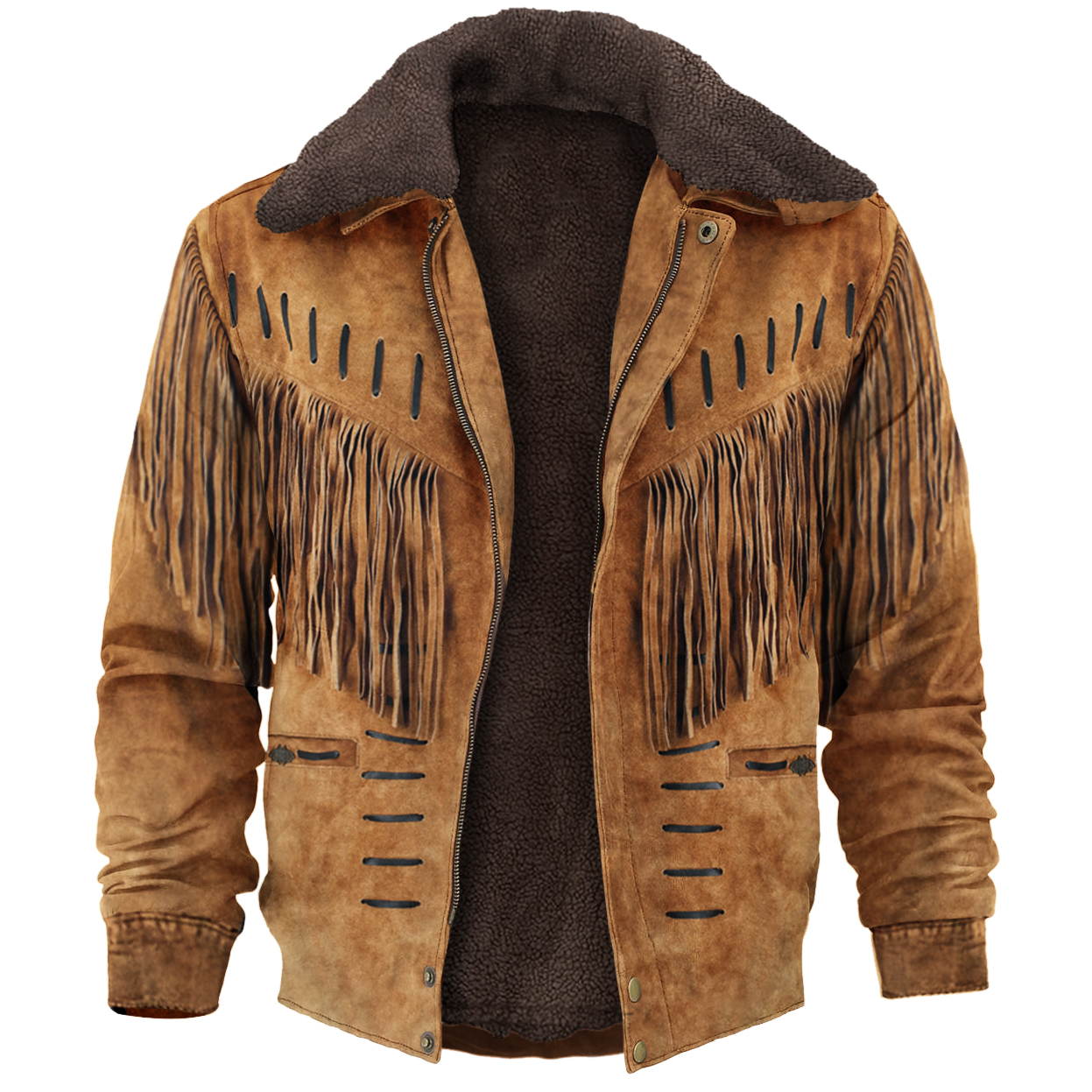 Retro American Western Fringed Denim Jacket Print Unisex Deluxe Outerwear