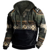 Men's Vintage Ethnic Print Pocket Zip Hoodie