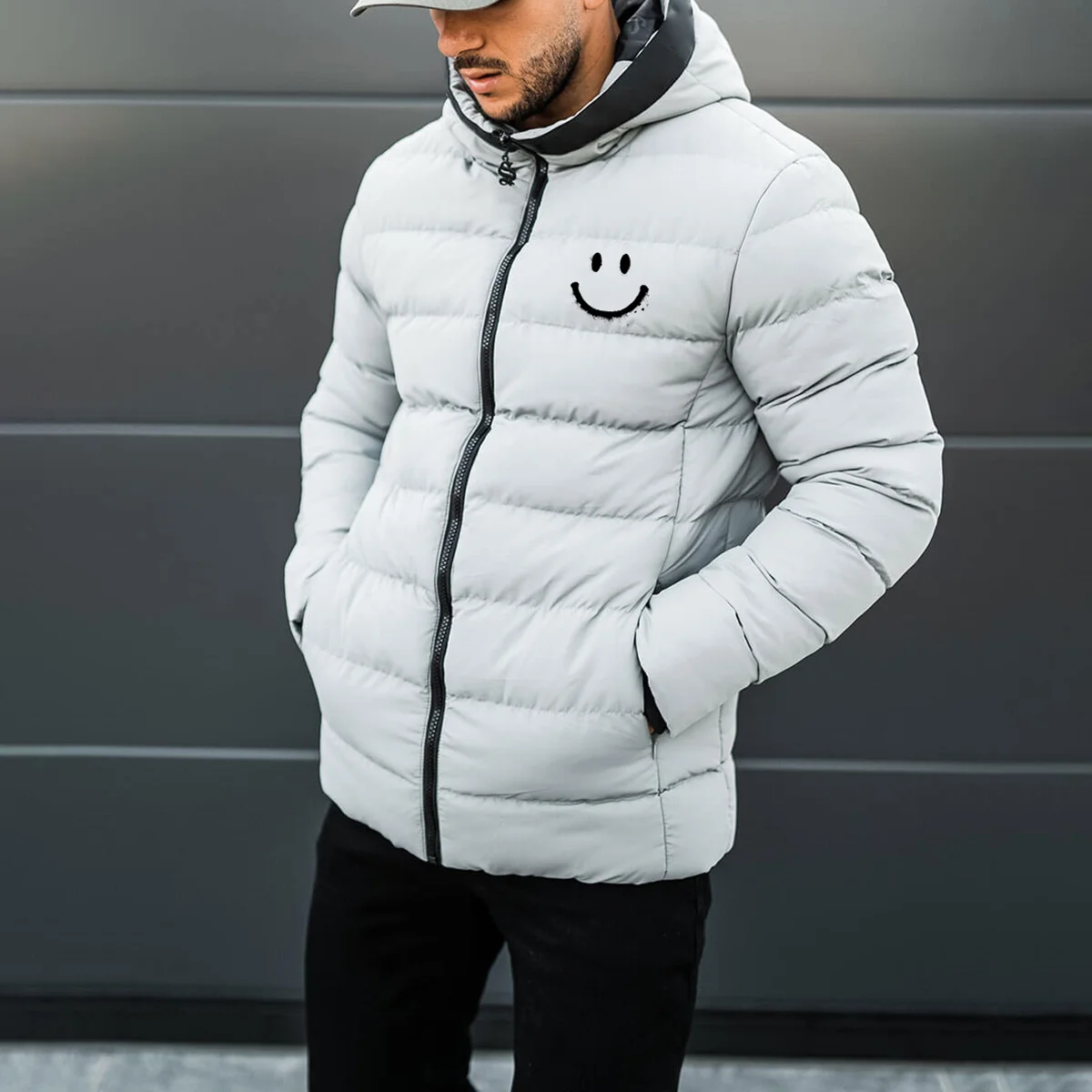 Smiley Men's Hooded Cotton Clothes Parka Jacket
