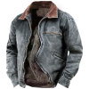 Men's Faux Denim Print Fleece Lined Jacket With Zip Pockets