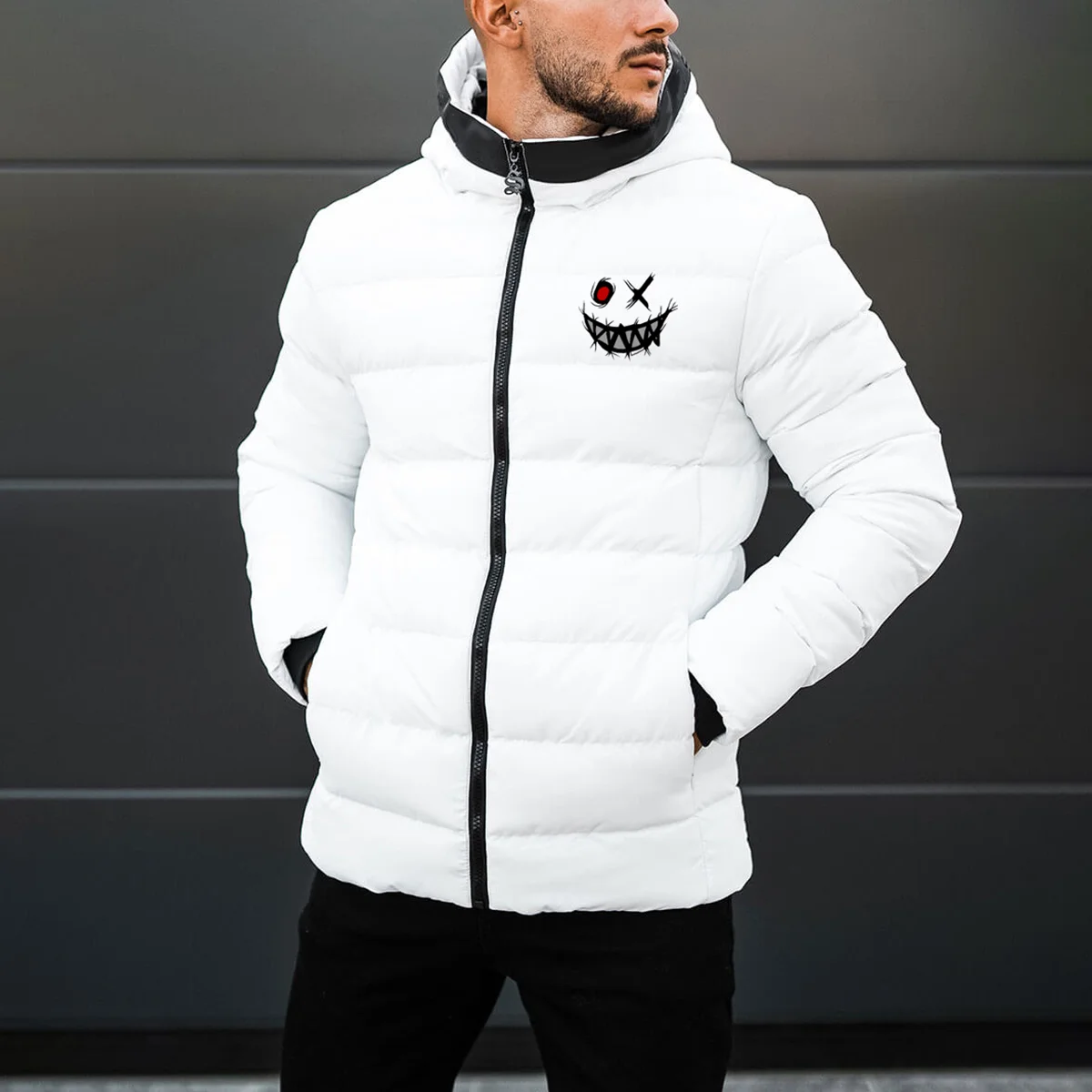 Smiley Men's Hooded Cotton Clothes Parka Jacket