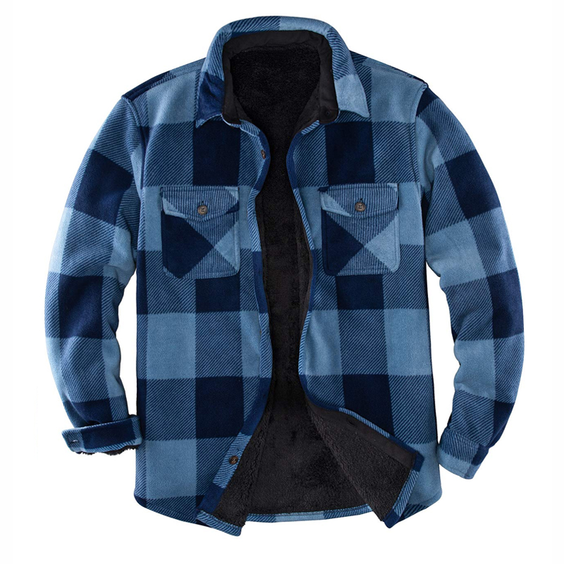 Mens Plaid Thick Plush Casual Jacket